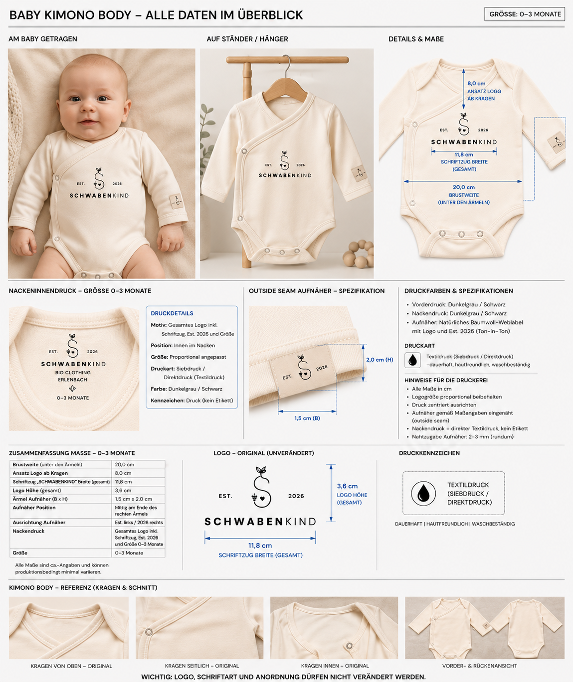 Cremefarbener Schwabenkind Baby-Kimono-Body